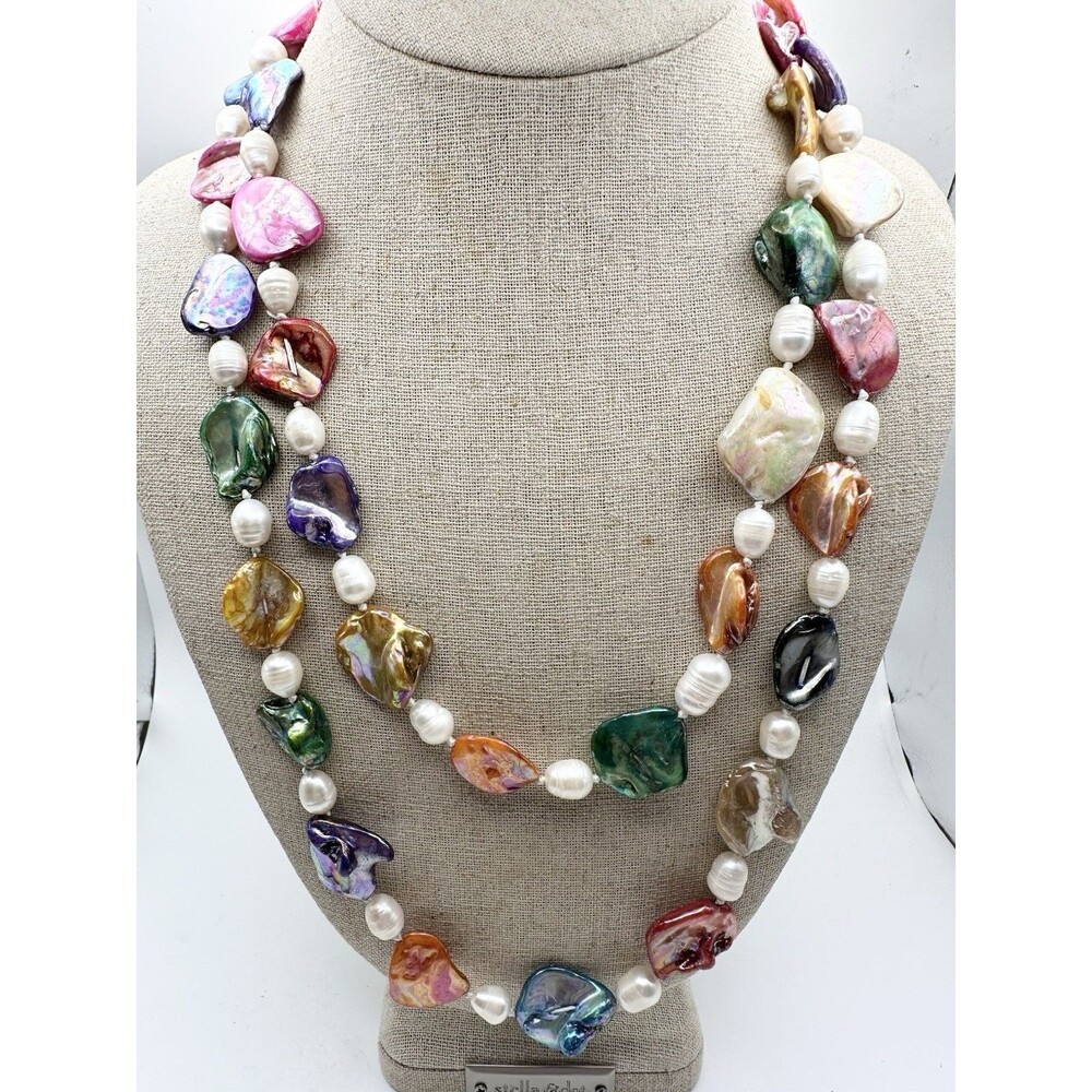 Mother Of Pearl Freshwater Pearl Necklace Multicolored 46” Long